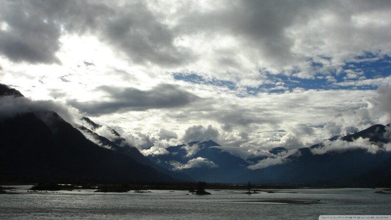 Mountain lake under cloudy sky
