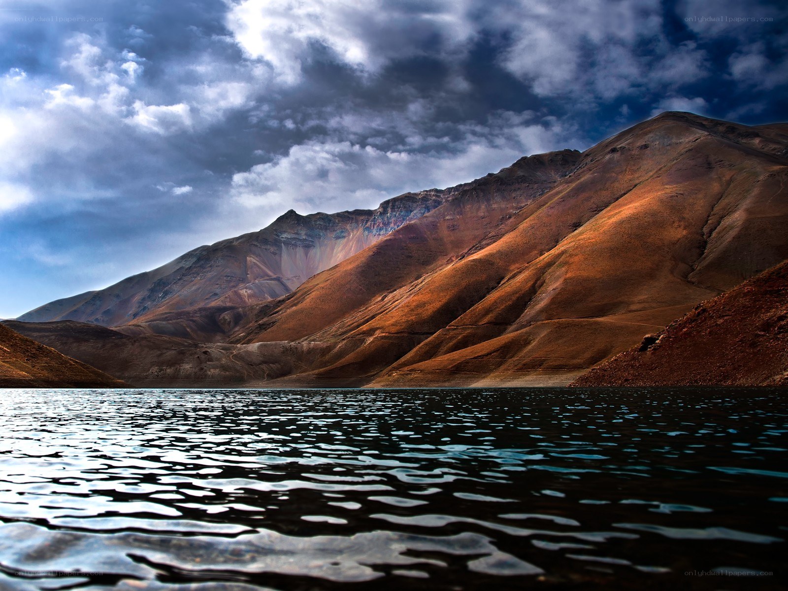 Mountain lake under cloudy sky