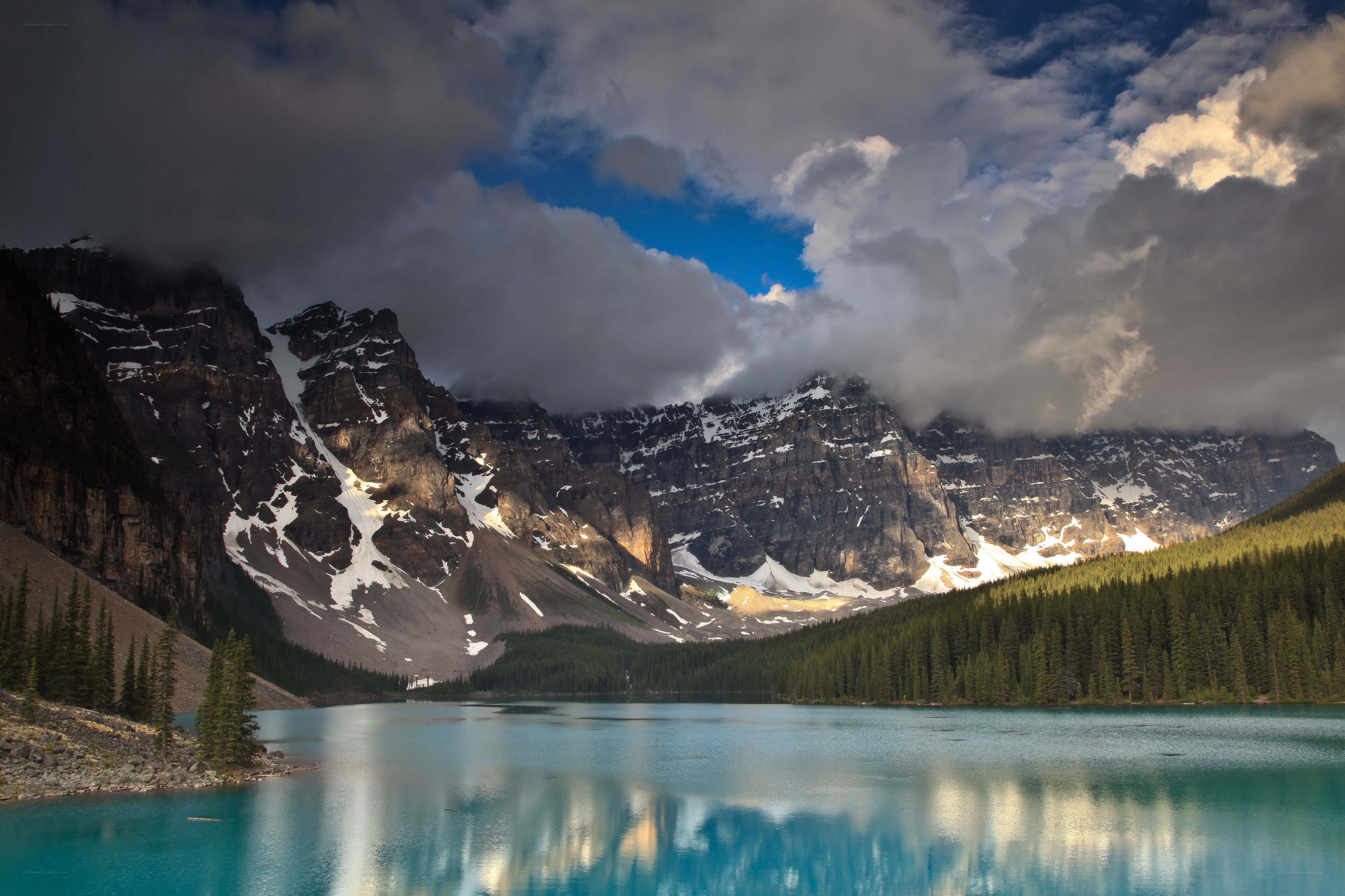 Mountain lake under cloudy sky