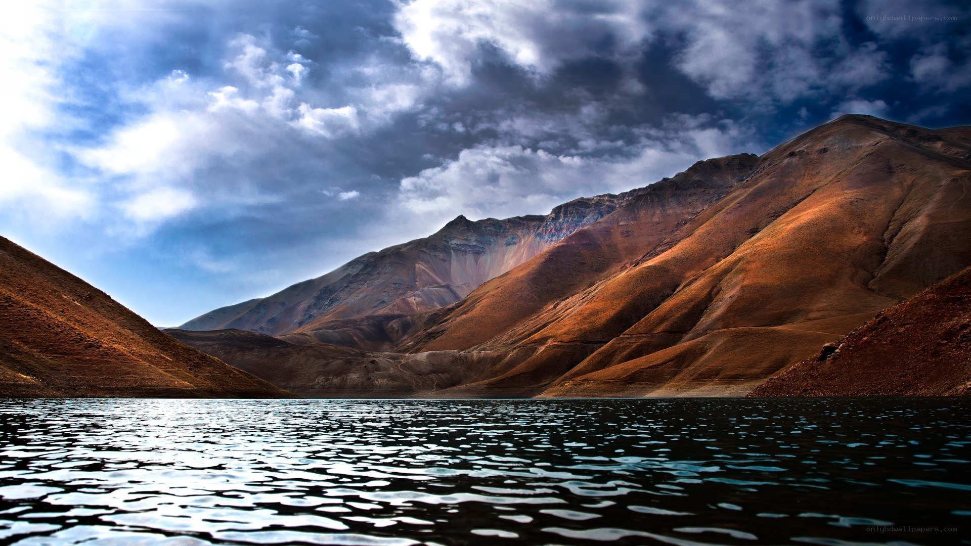 Mountain lake under cloudy sky