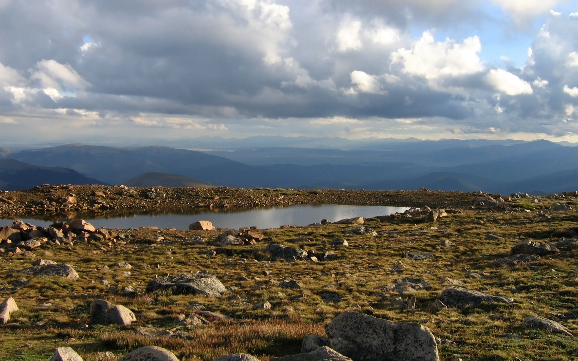 Mountain lake under cloudy sky
