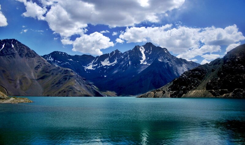 Mountain lake under cloudy sky
