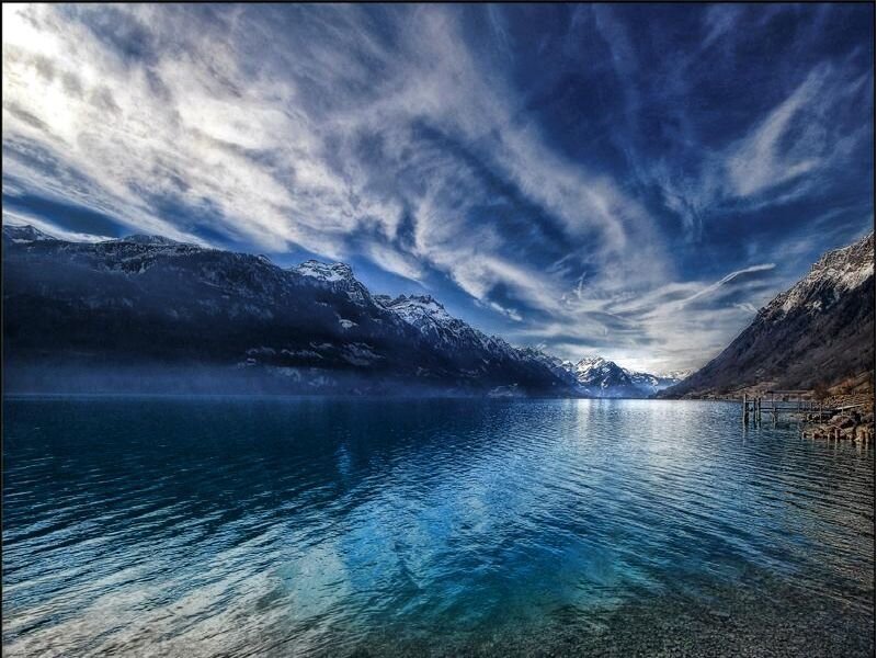 Mountain lake under dramatic sky