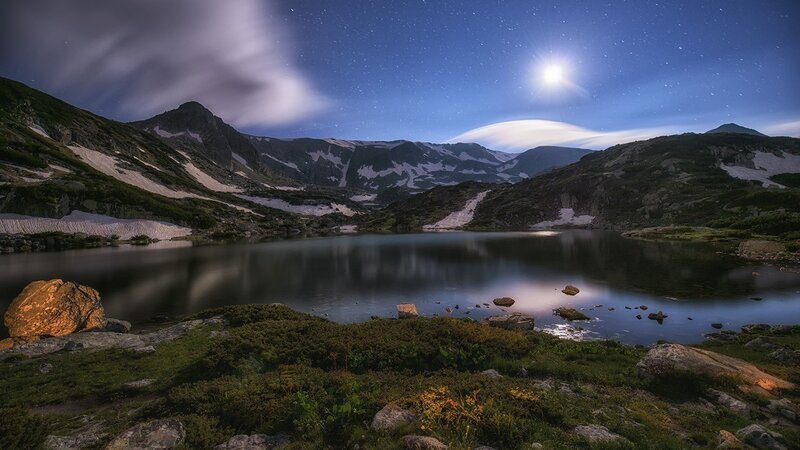 Mountain Lake under Moonlight