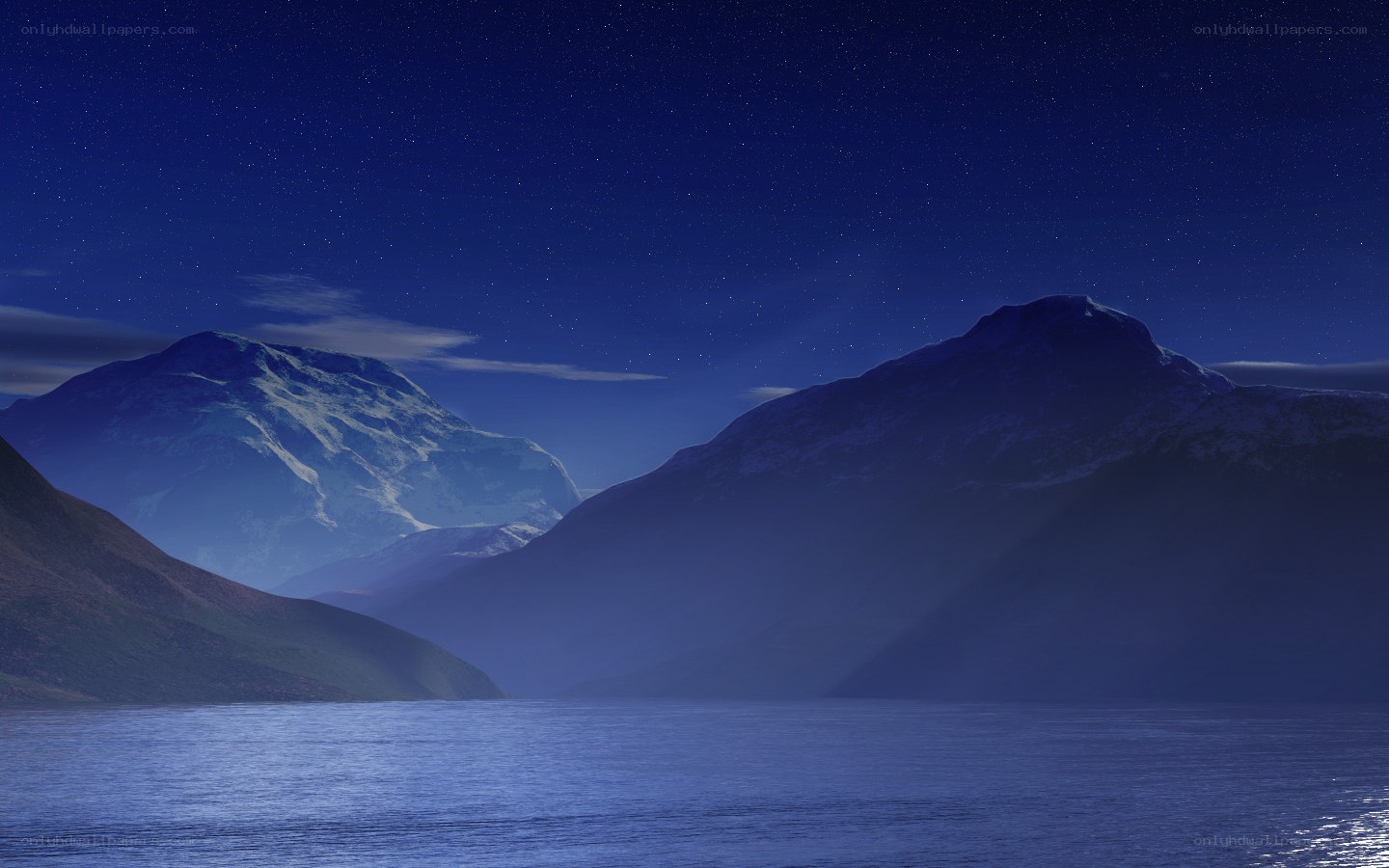 Mountain lake under starry sky