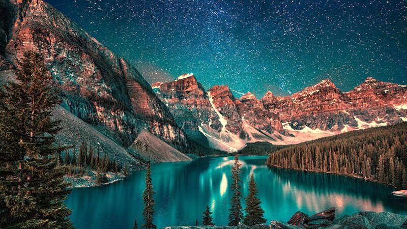 Mountain Lake under Stars — Blue, Serene
