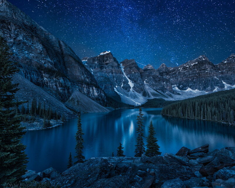 Mountain Lake under Stars — Blue