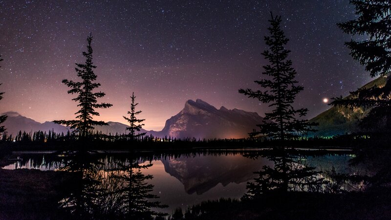 Mountain Lake under Stars — Purple, Serene, Night