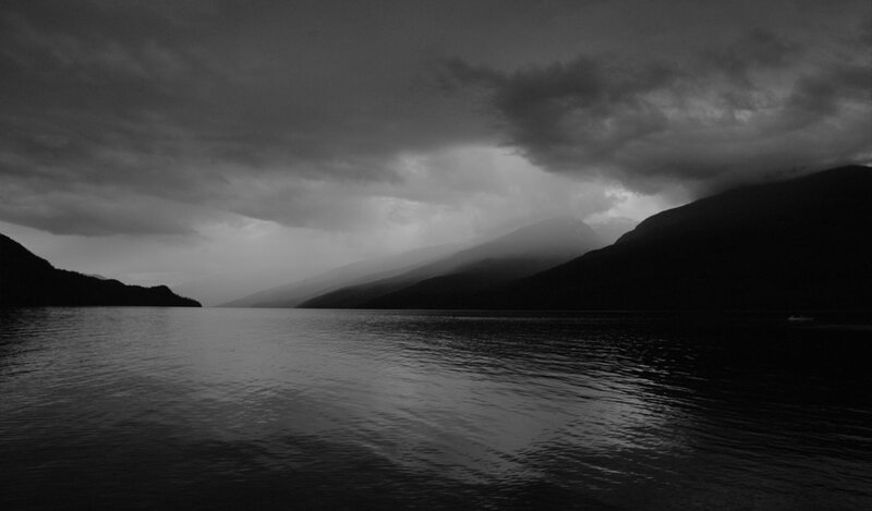 Mountain Lake under Stormy Sky — Black, Dramatic