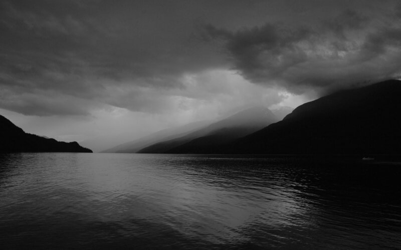 Mountain Lake under Stormy Sky — Black