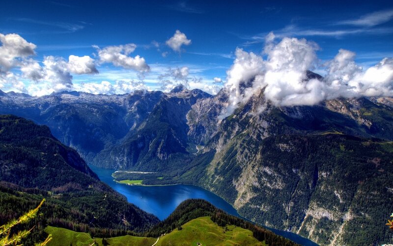 Mountain Lake Valley — Blue, Dramatic, Afternoon, Photograph, Mountains, Clouds