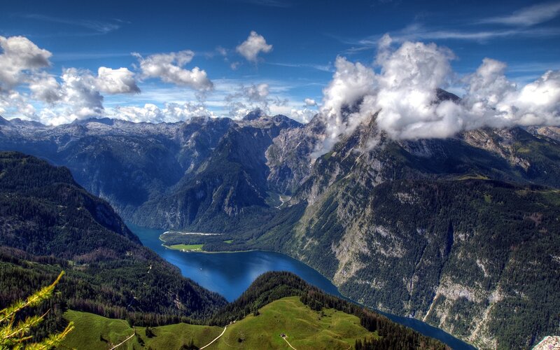 Mountain Lake Valley — Blue, Serene, Afternoon, Photograph, Mountains, Clouds