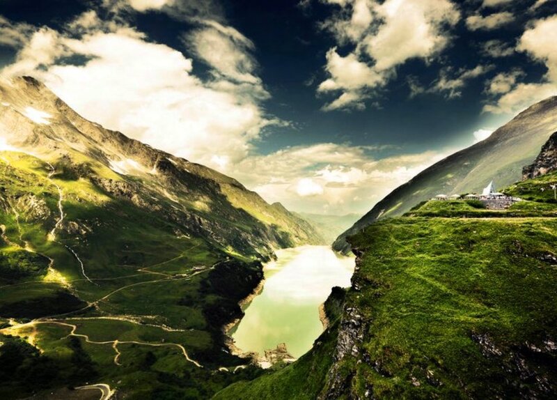 Mountain Lake Valley — Green, Dramatic, Afternoon, Photograph, Mountains