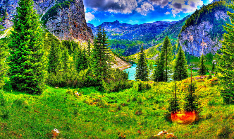 Mountain Lake Valley — Green, Dramatic, Afternoon, Photograph, Trees