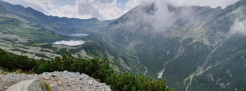 Mountain Lake Valley — Green, Serene, Afternoon, Photograph, Mountains, Clouds, Trees