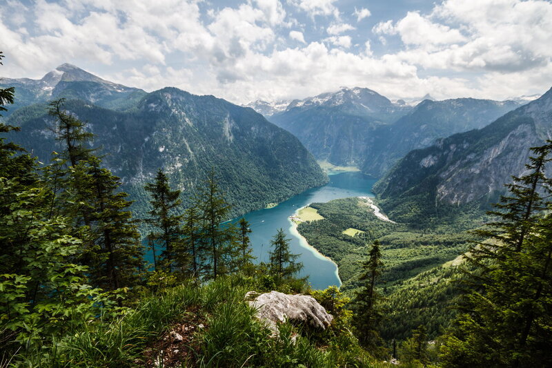 Mountain Lake Valley — Green, Serene, Afternoon, Photograph, Mountains, Forest
