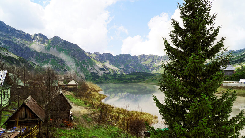 Mountain Lake Village — Green, Serene, Afternoon, Photograph