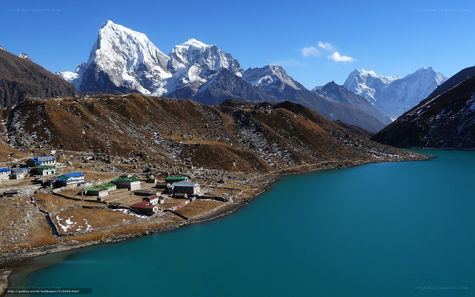 Mountain lake village scene