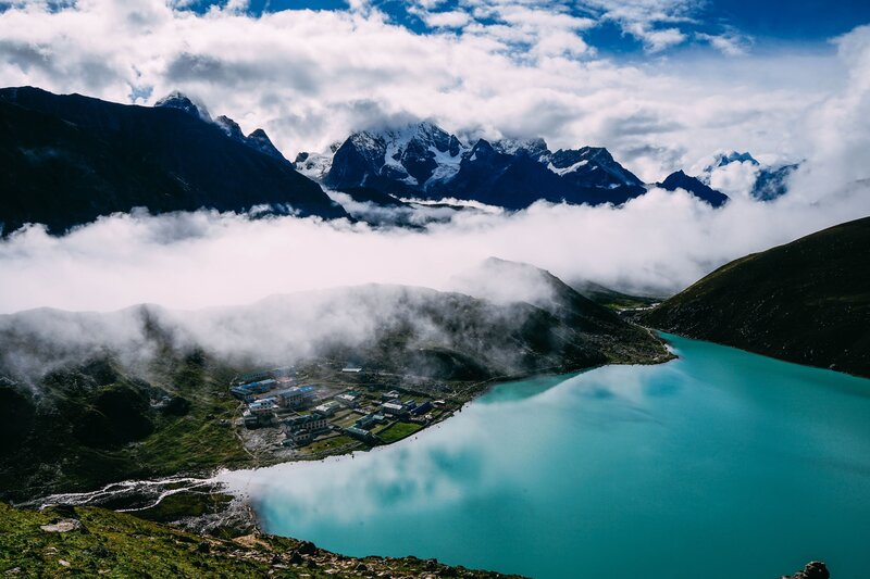 Mountain lake village view