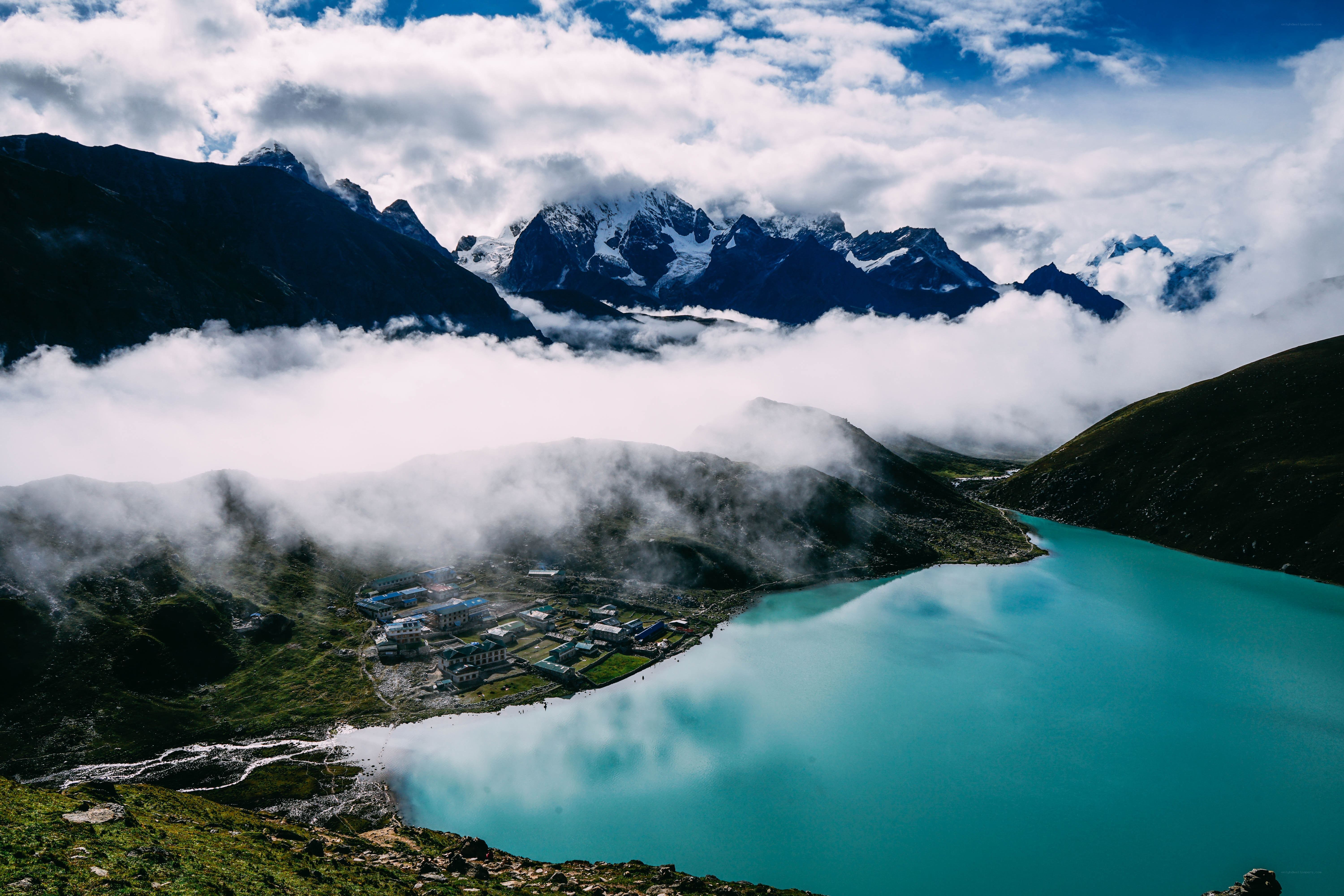 Mountain lake village view