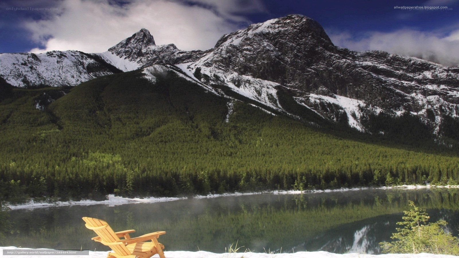 Mountain lake with Adirondack chair