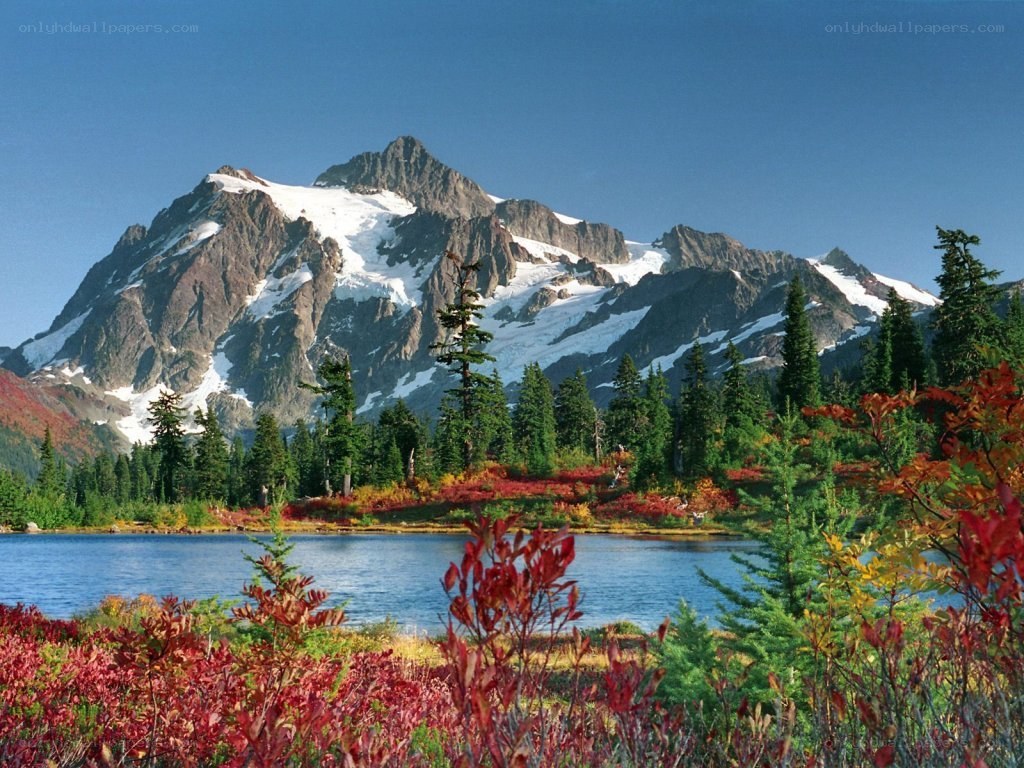 Mountain lake with autumn foliage