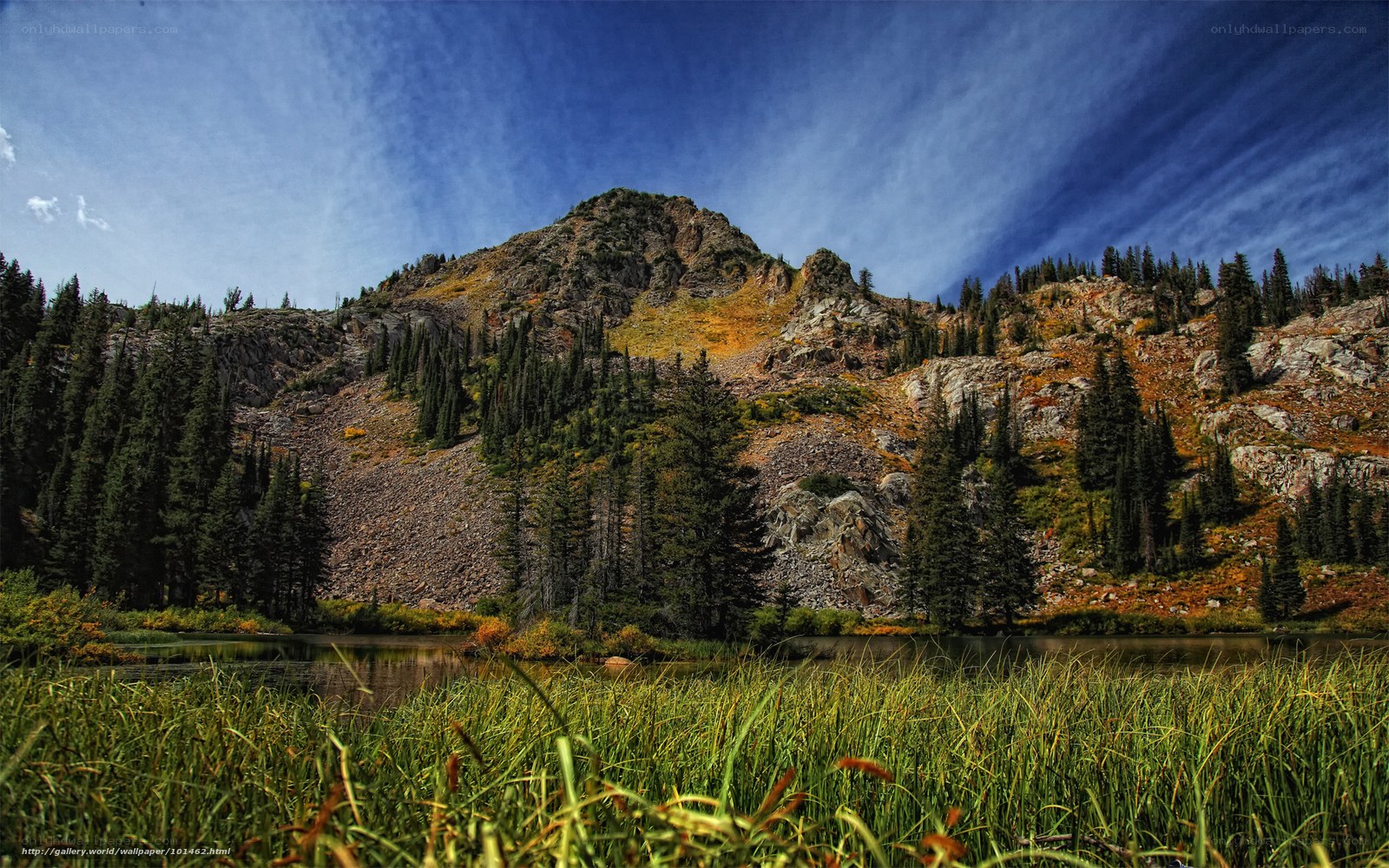 Mountain lake with autumn foliage