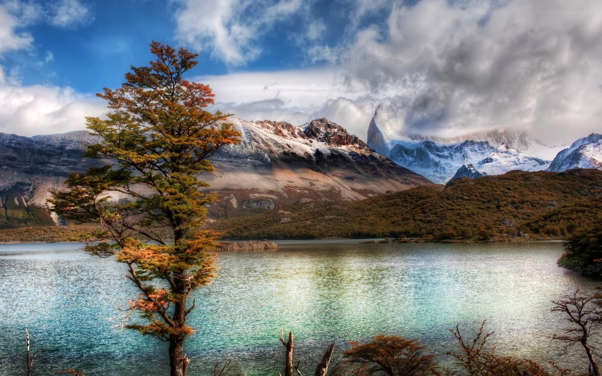 Mountain lake with autumn tree