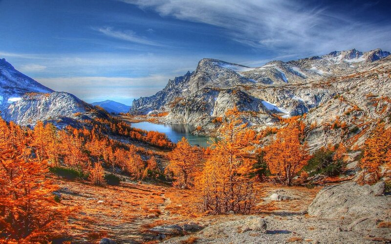 Mountain Lake with Autumn Trees — Orange