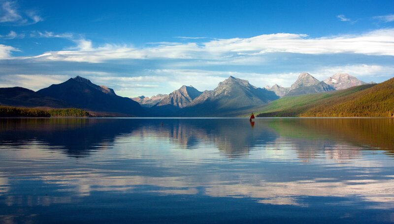 Mountain lake with boat