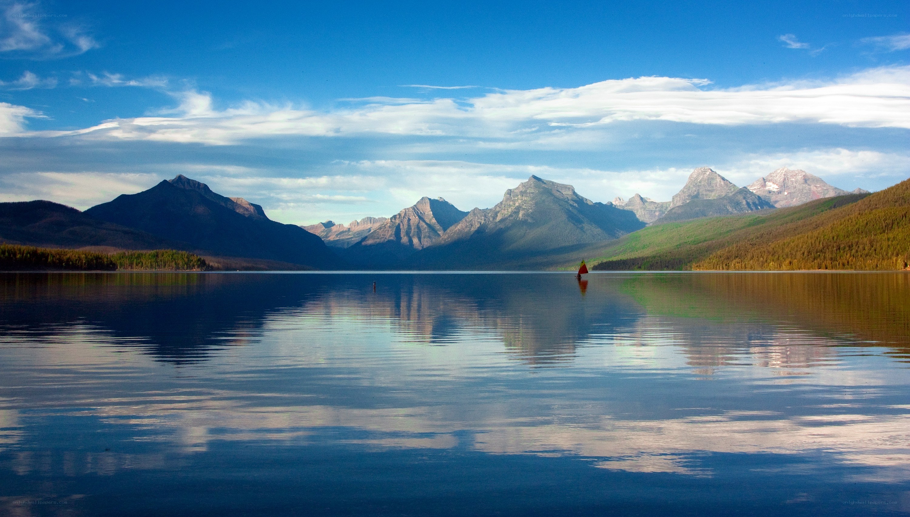 Mountain lake with boat