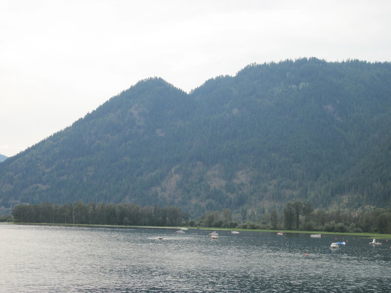 Mountain Lake with Boats — Green, Calm