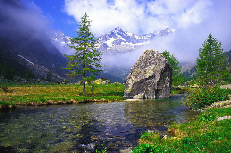 Mountain Lake with Boulder