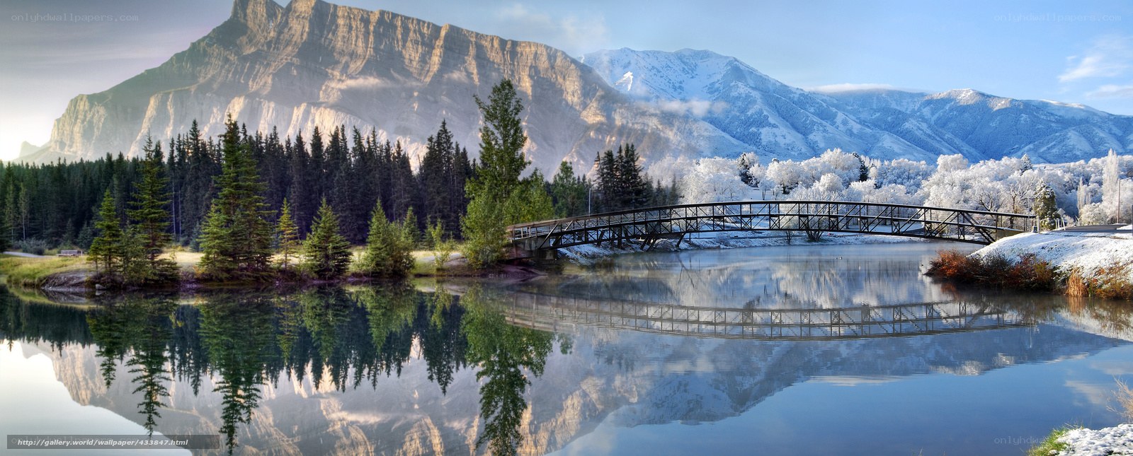 Mountain lake with bridge