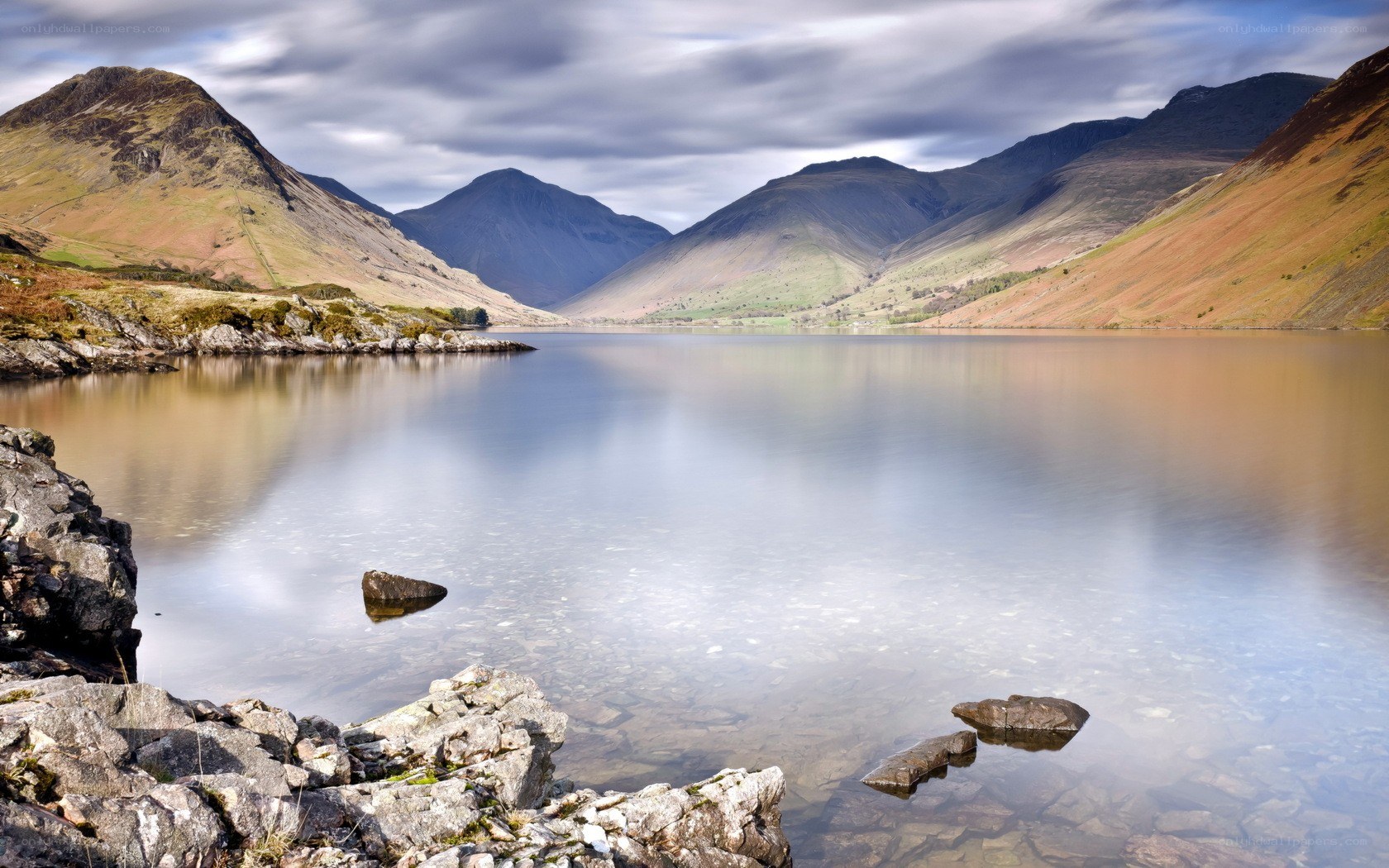 Mountain lake with calm waters