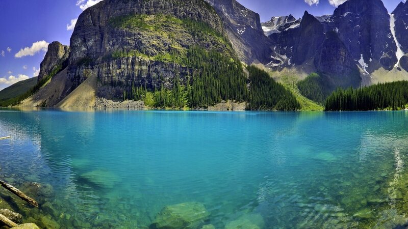 Mountain lake with clear blue water