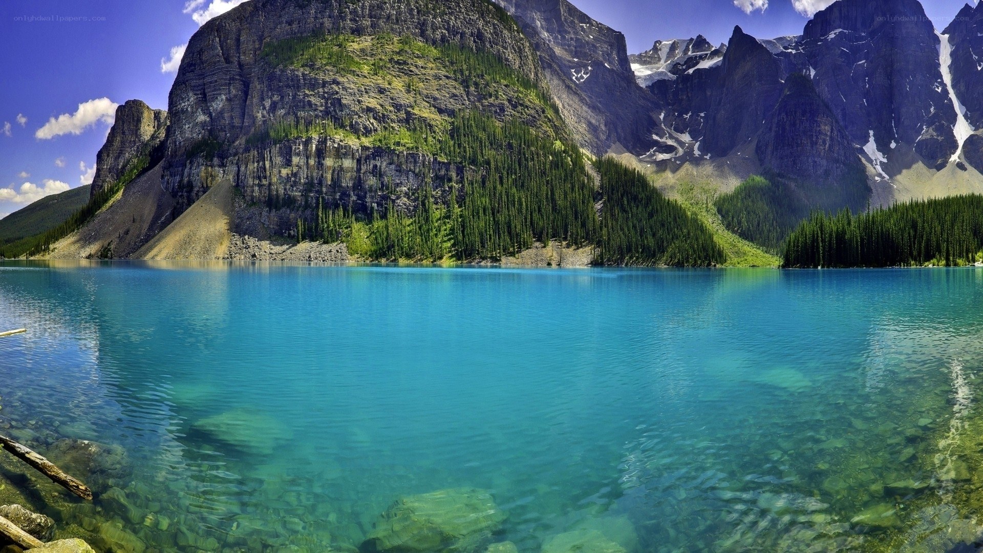 Mountain lake with clear blue water