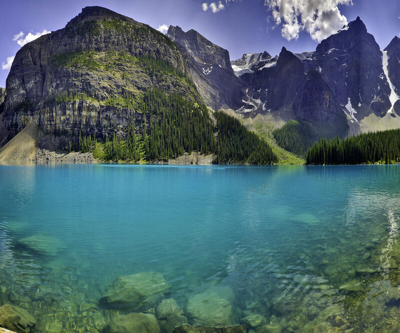 Mountain lake with clear blue water