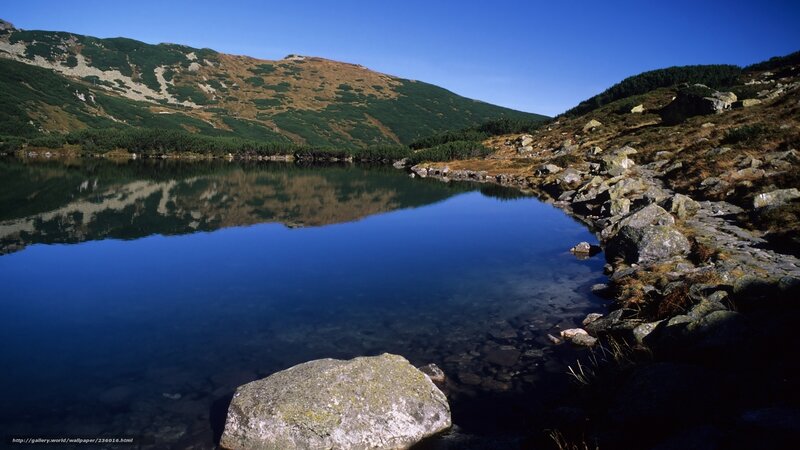 Mountain lake with clear reflection