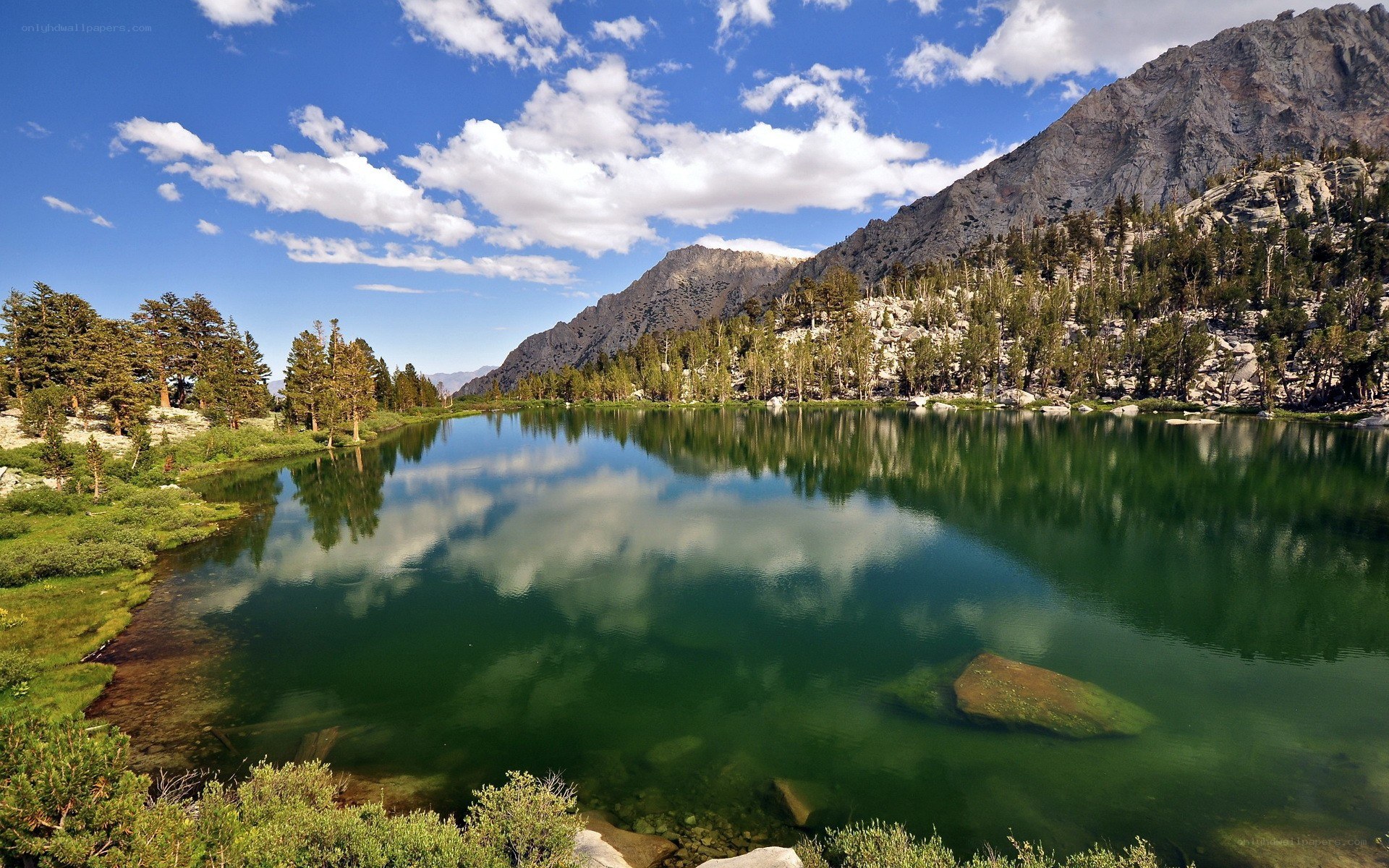 Mountain lake with clear reflections