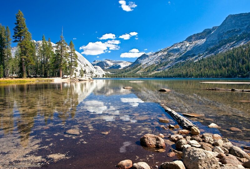 Mountain lake with clear reflections