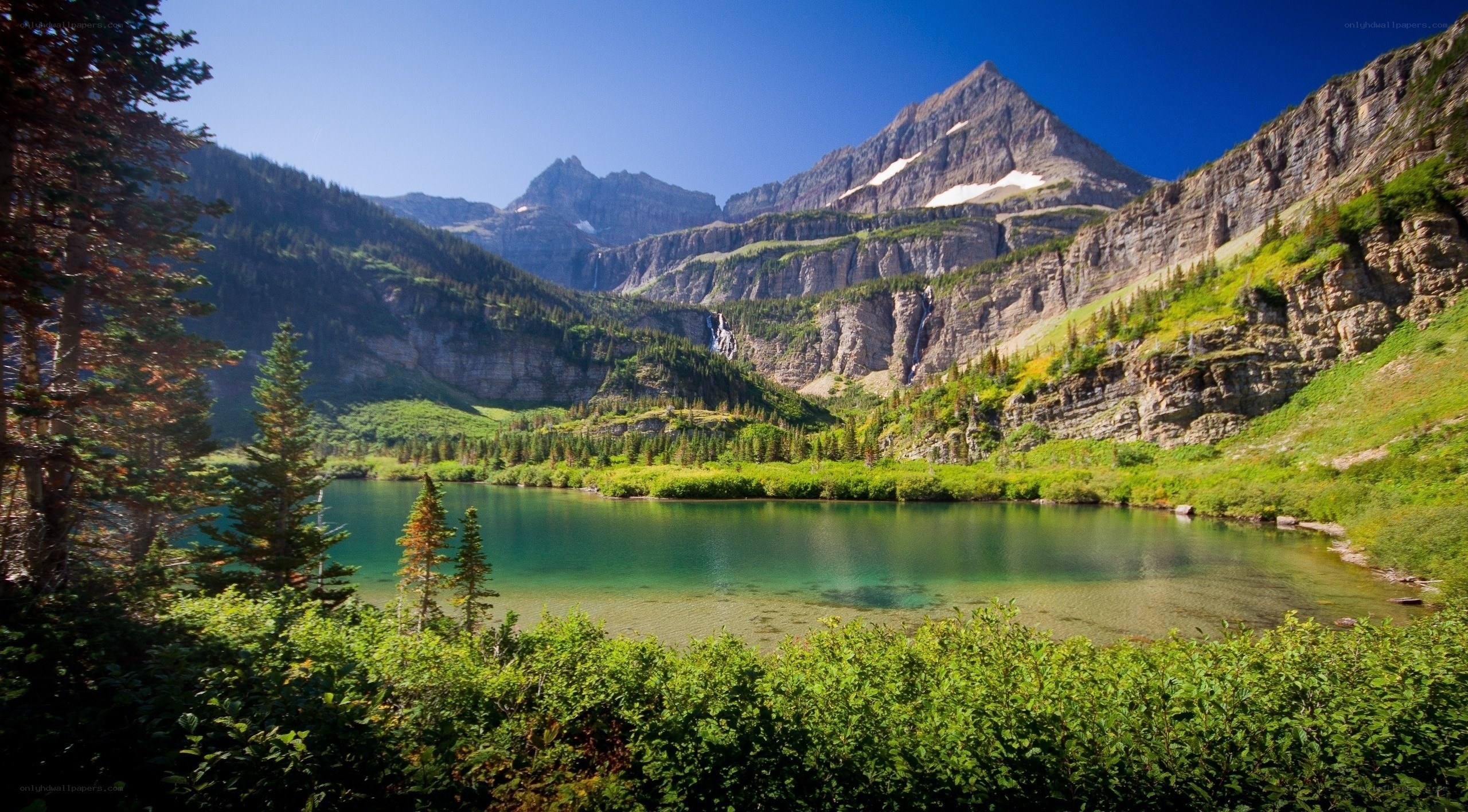 Mountain lake with clear water