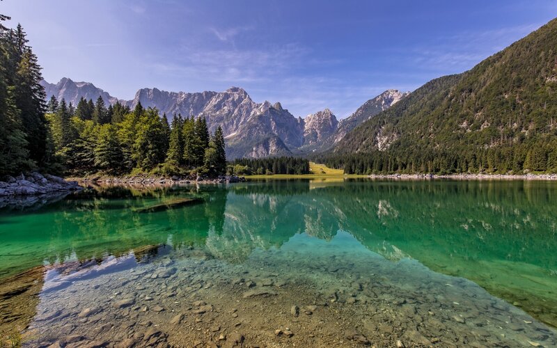 Mountain lake with clear water