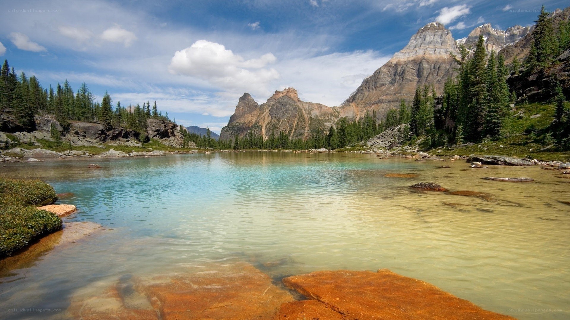 Mountain lake with clear water