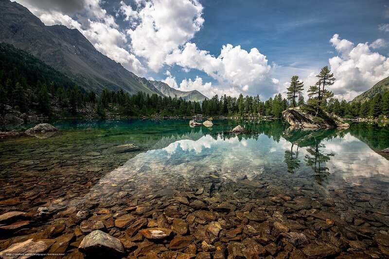 Mountain lake with clear water
