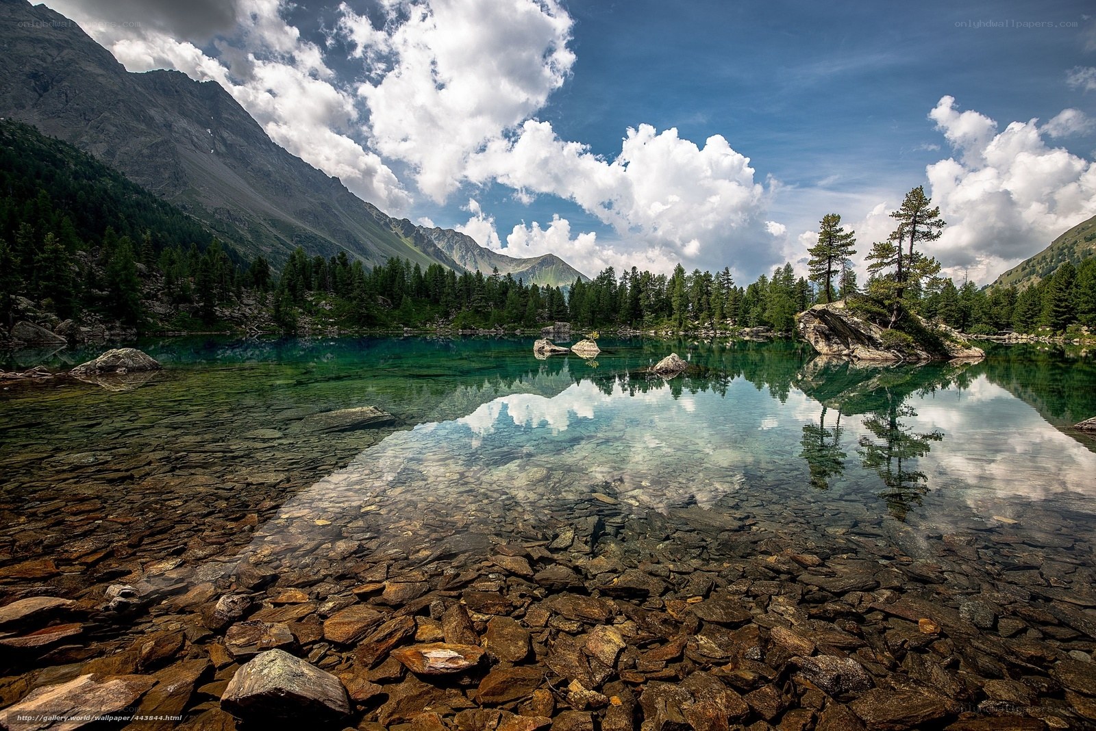 Mountain lake with clear water