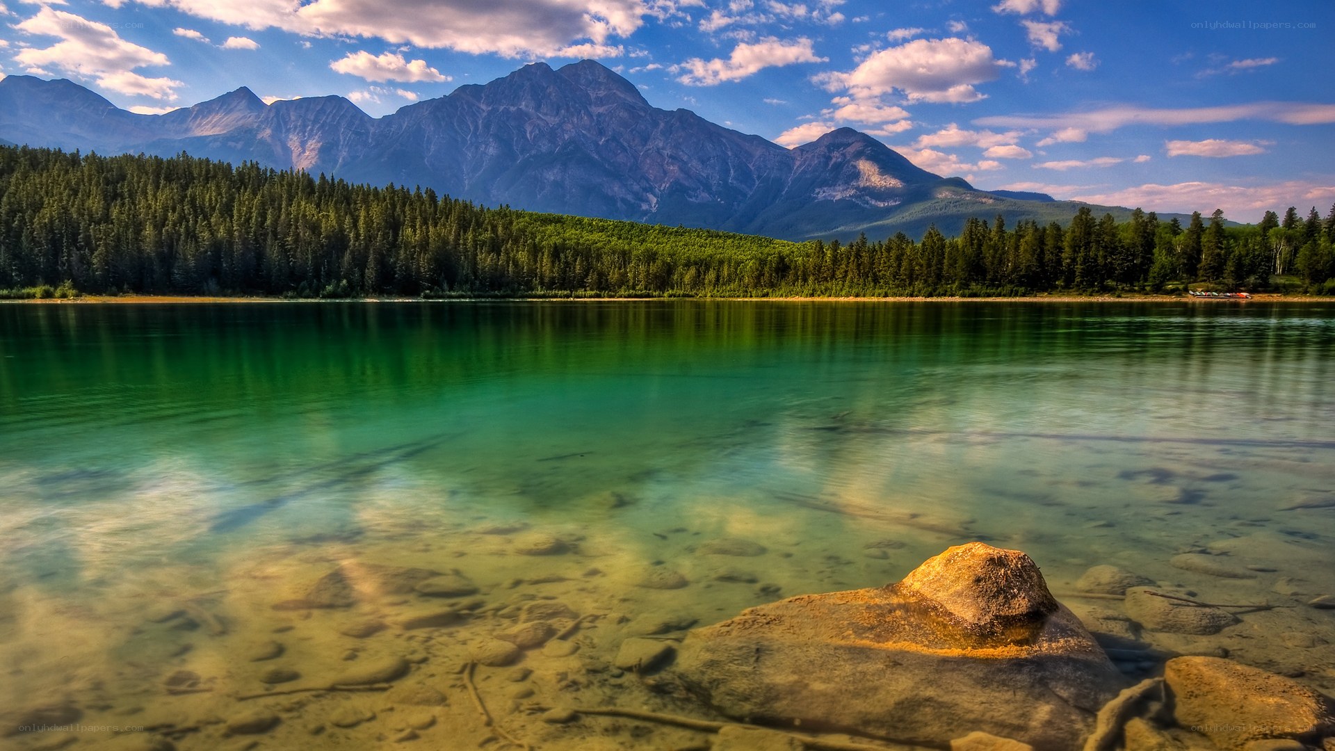 Mountain lake with clear water