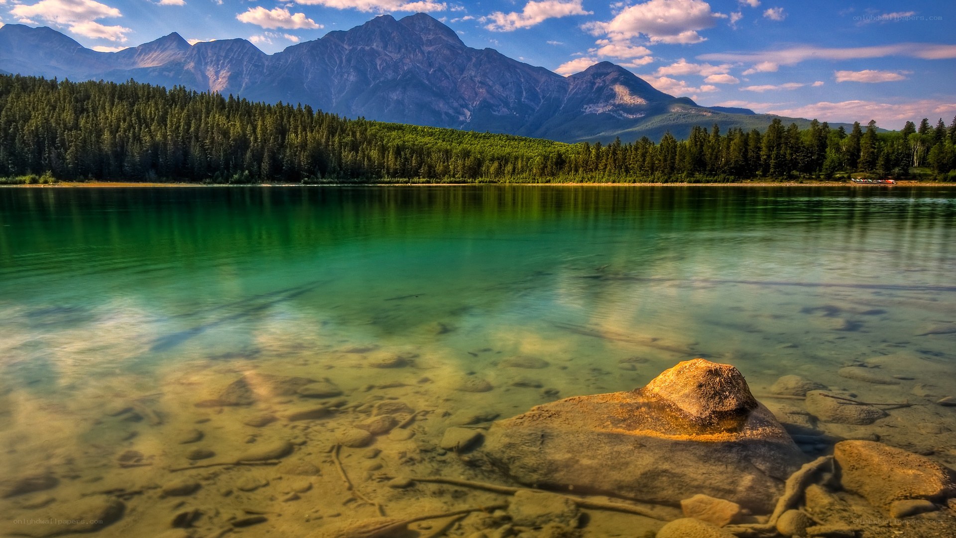Mountain lake with clear water
