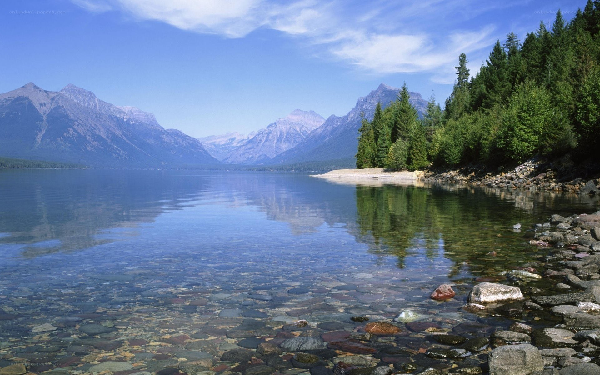 Mountain lake with clear water