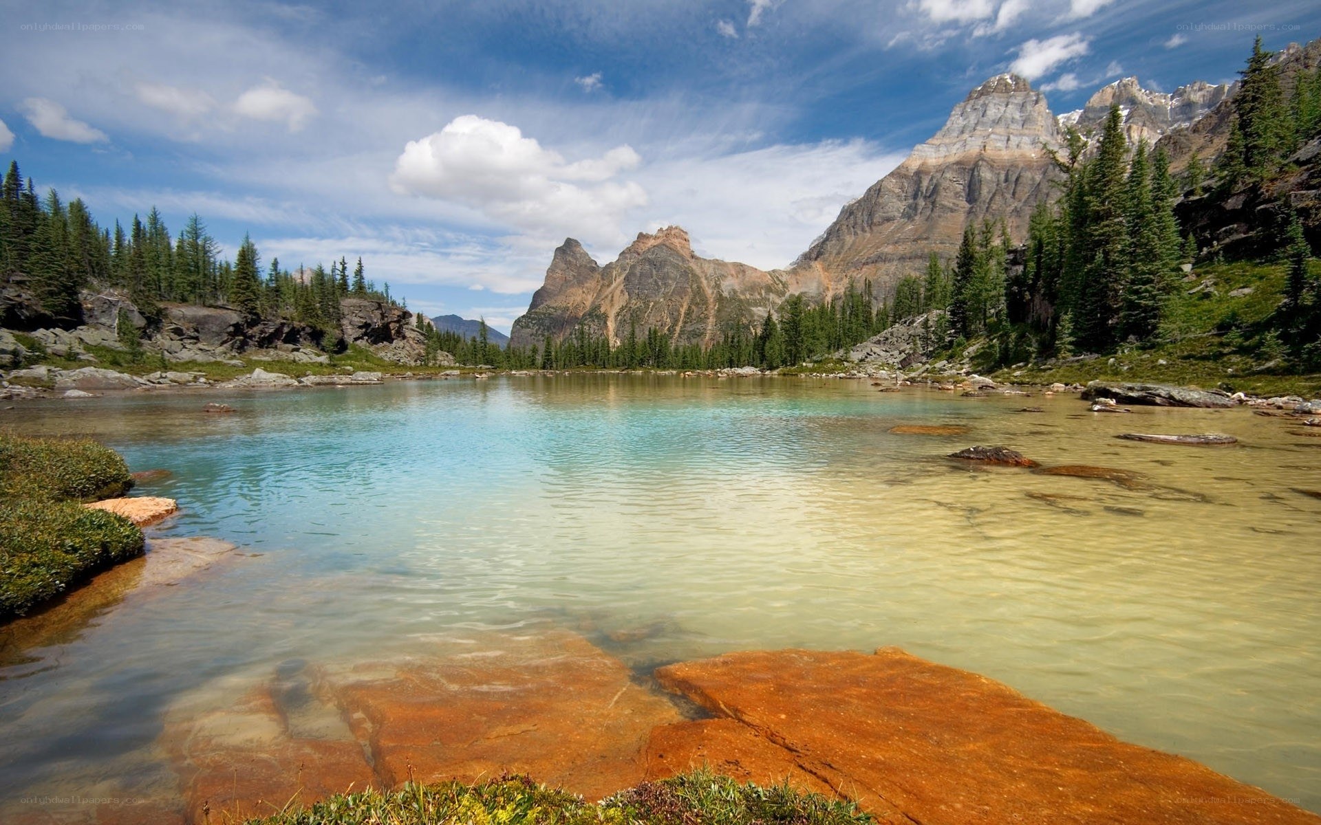 Mountain lake with clear water